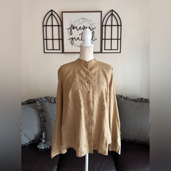 Lauren Ralph Lauren 100% Linen Tunic Blouse Size 1X Eyelet Details Coastal Beach - Picture 8 of 15